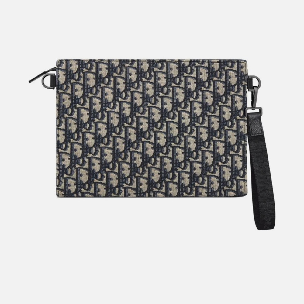 DIOR A5 Embossed logo Detachable wrist strap Oblique Clutch